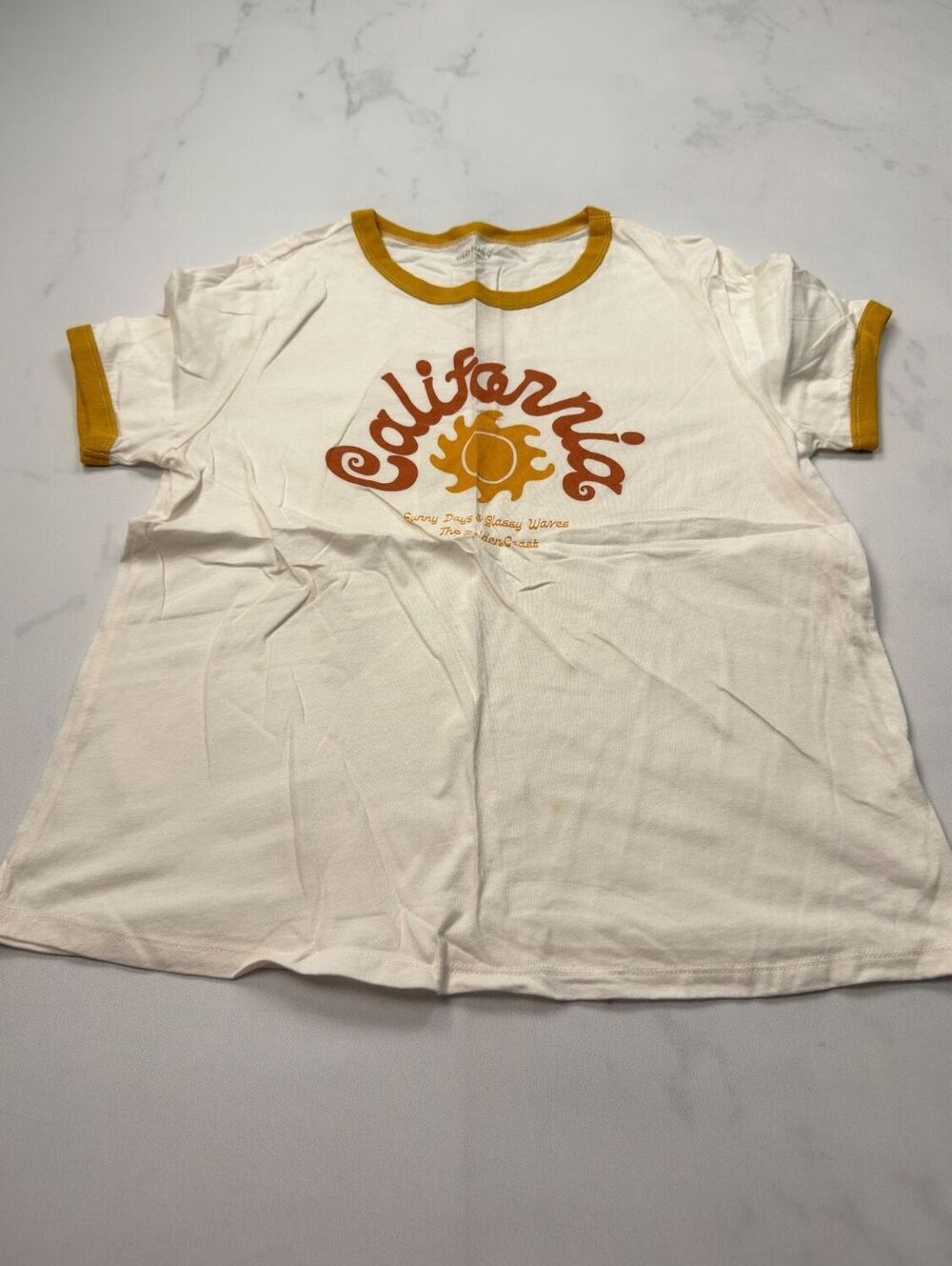 Old Navy California Graphic Tee White Mustard 2000s Retro - Womens M